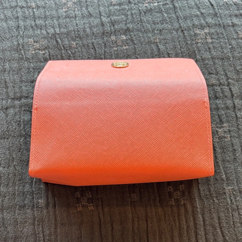 Tory Burch Coral-Orange Saffiano Leather Sunglasses Case with Logo